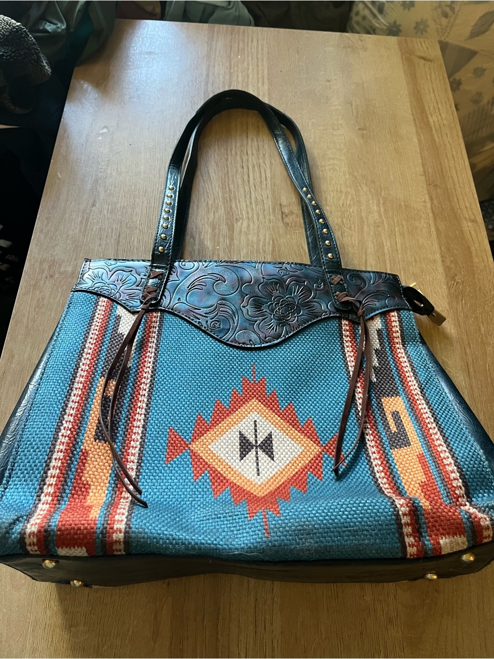 Montana West Western Aztec Geometric Turquoise Tote